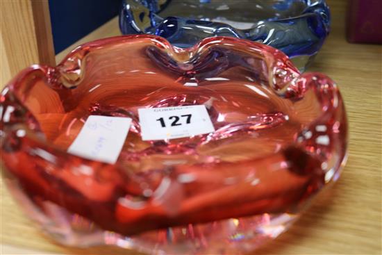 Two Studio glass bowls in red and blue